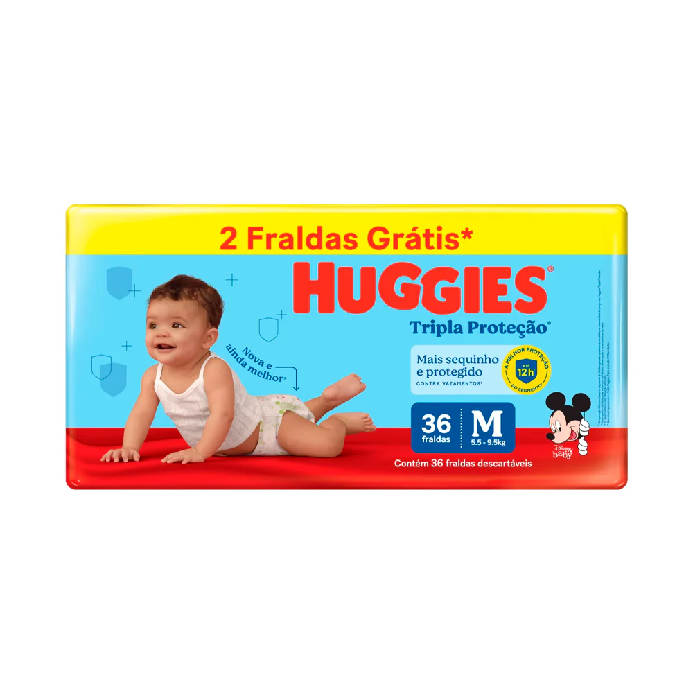 Fraldas Huggies Tripla Proteção Mega M com 36 unidades