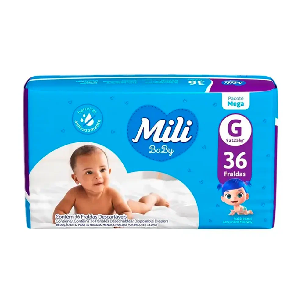 Fralda Mili Baby Mega G com 36 unidades