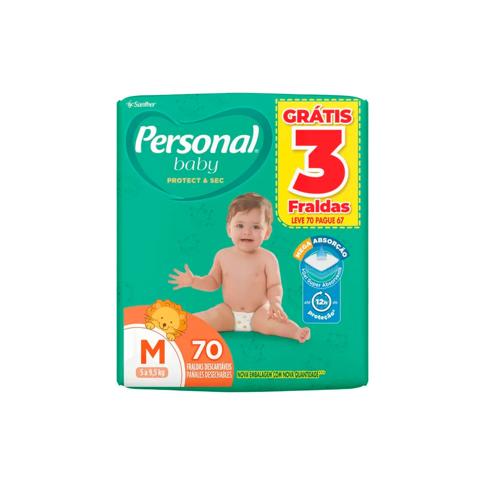 Fralda Personal Baby Protect & Sec M com 70 unidades