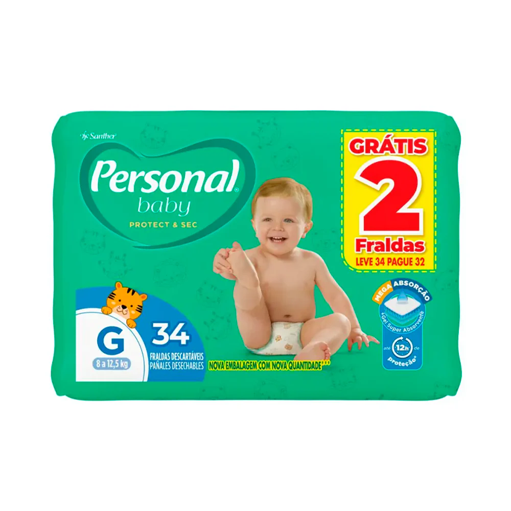 Fralda Personal Soft & Protect Hiper com 34 unidades