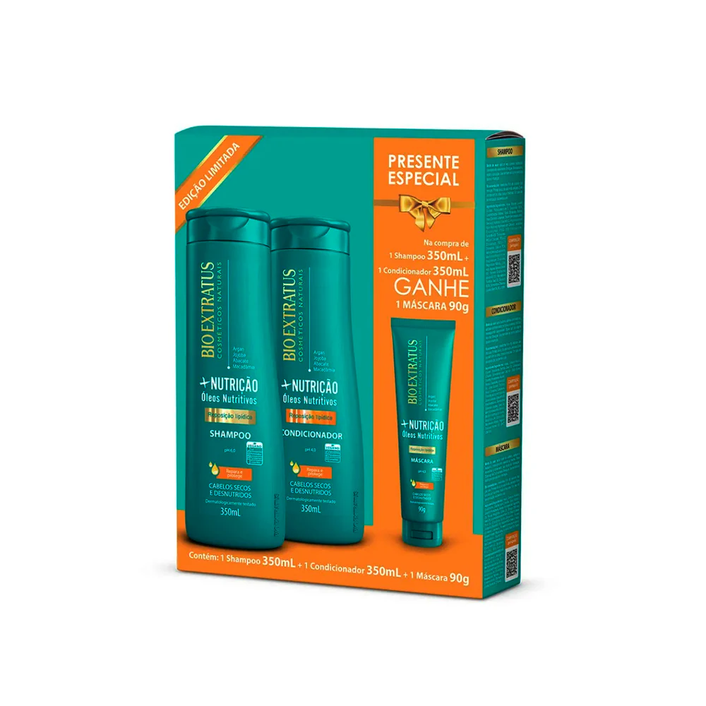 Kit Nutrição Bio Extratus Shampoo e Condicionador 350ml + Máscara 90g